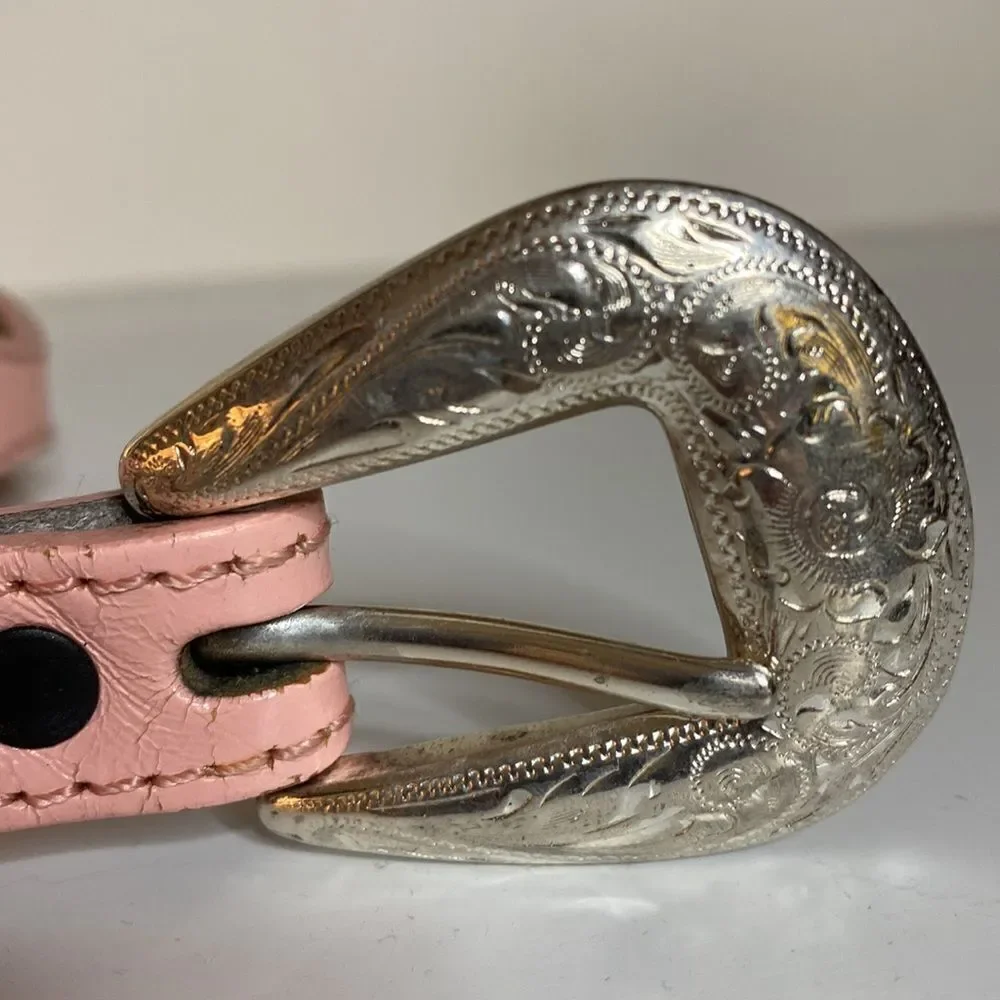 SILVER CREEK Girl’s Pink Leather Cowgirl Belt with Conchos